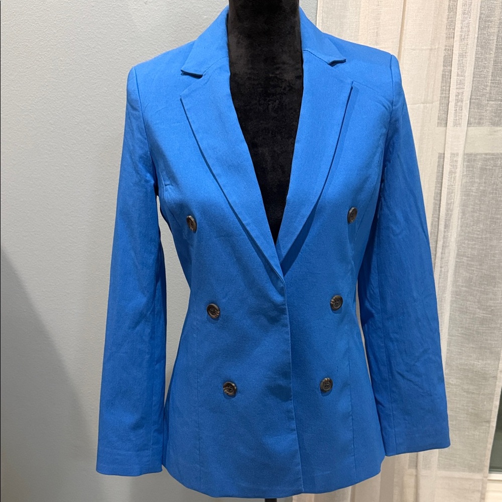 Who What Wear Cobalt Blue Double-Breasted Blazer Feminine Business Women Chic